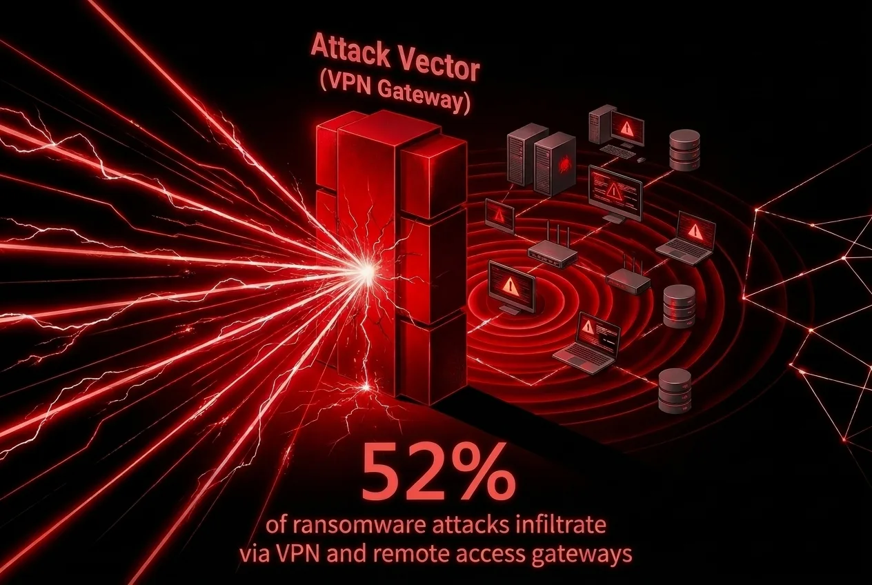 52% Ransomware attacks infiltrate through VPN and remote-access entry points.
