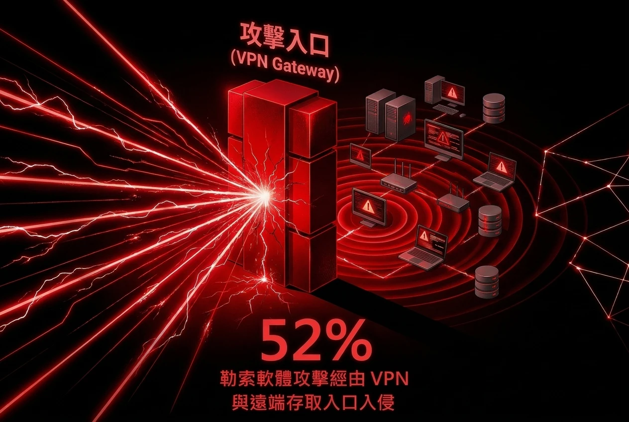 52% 勒索軟體攻擊經由 VPN 與遠端存取入口入侵