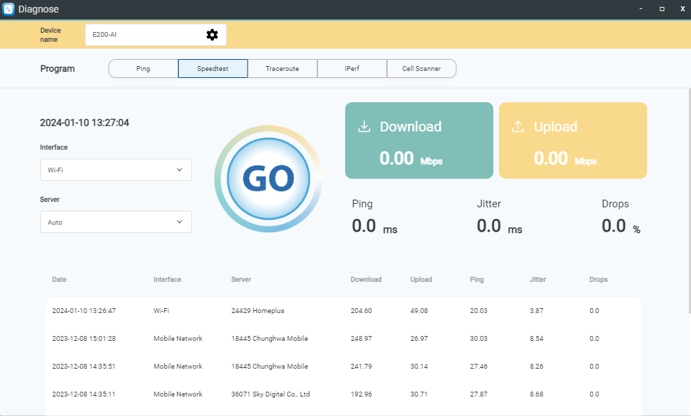 Speedtest interface