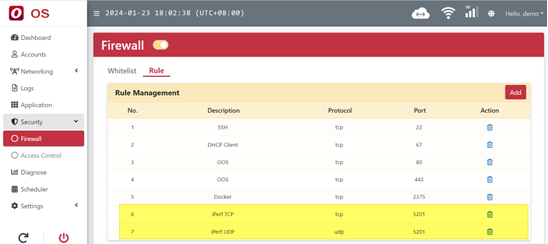 Firewall rules setup page