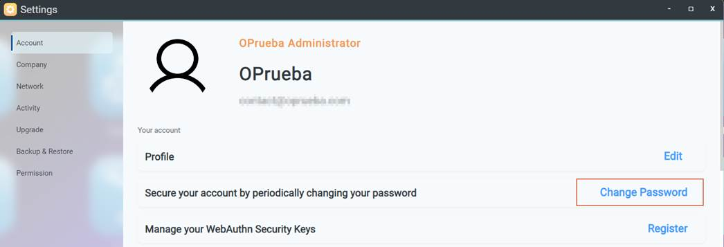 Account settings in OOS Controller