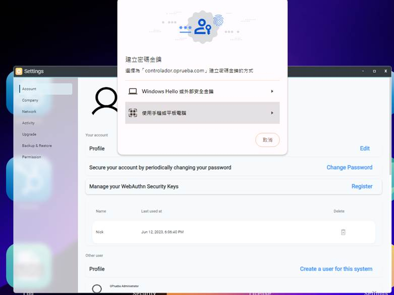 Registering a WebAuthn security key