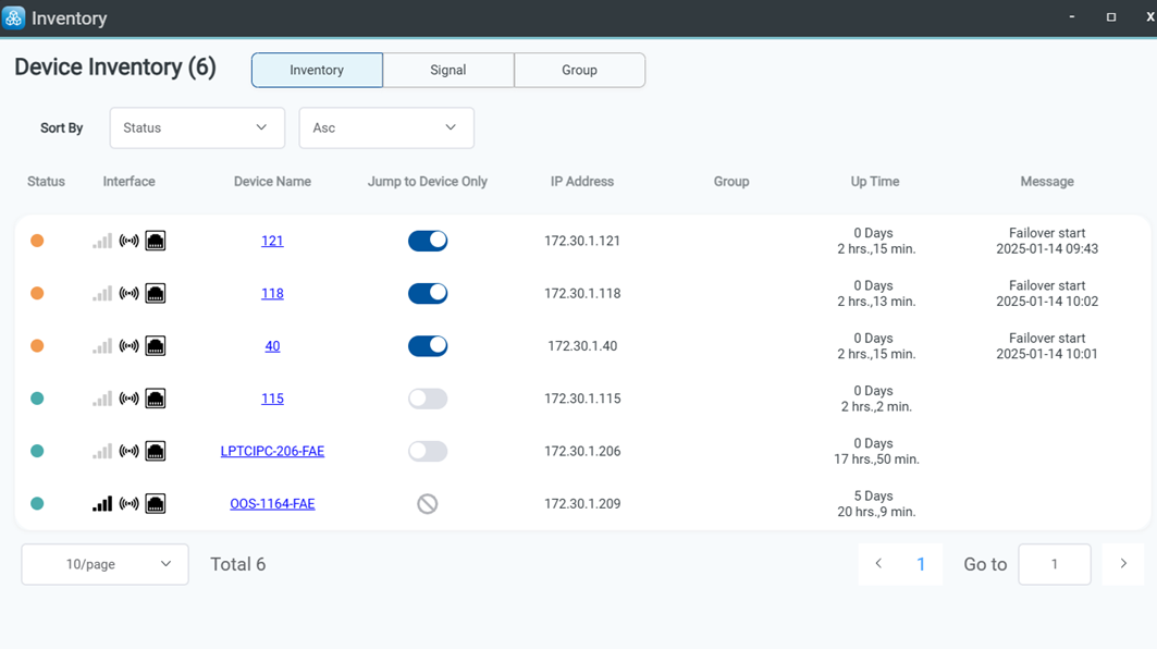 Inventory list interface
