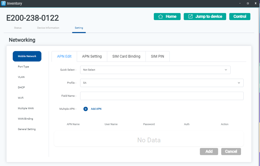 Device network settings page