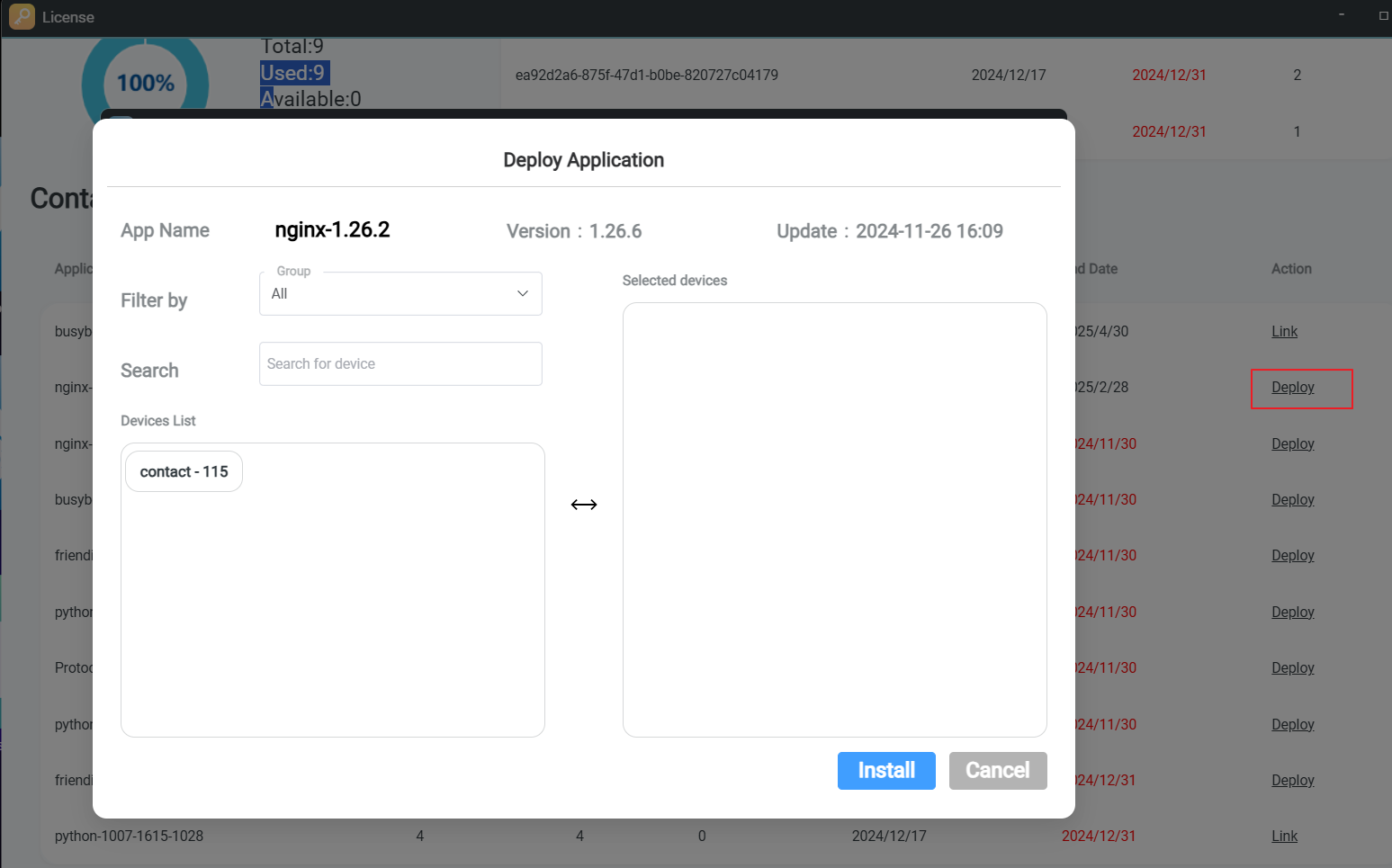 Undeployed container with Deploy action button