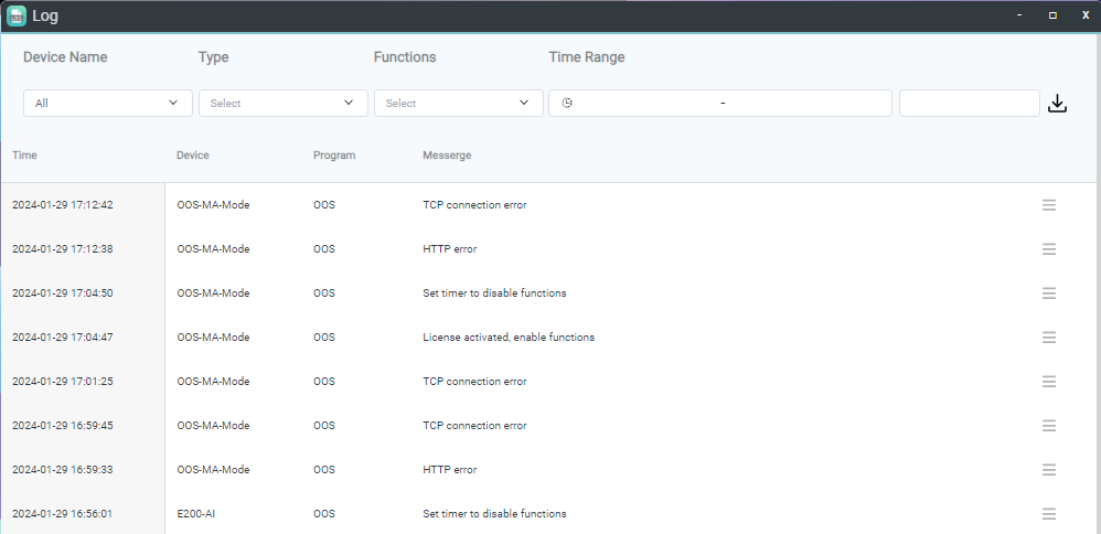 Log event list view
