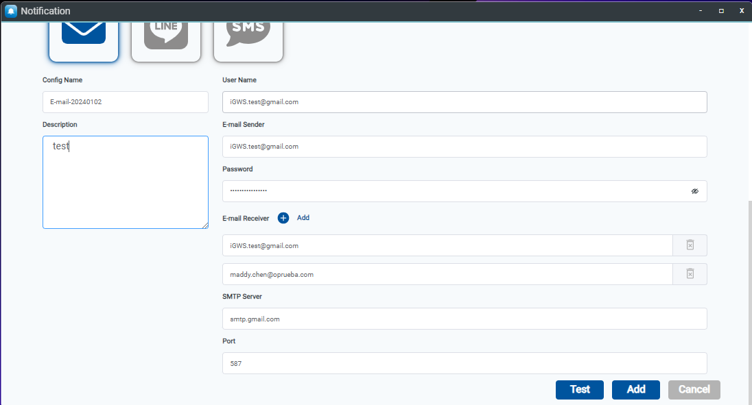 Create E-mail contact list dialog