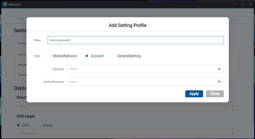 Changing the administrator password from the Mission OOS page