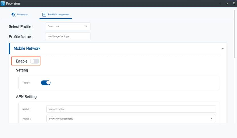 Disabling the Mobile network, WAN, and DHCP settings