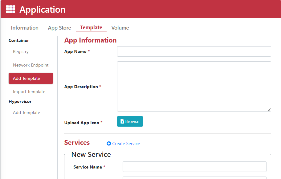 Container template list and add button