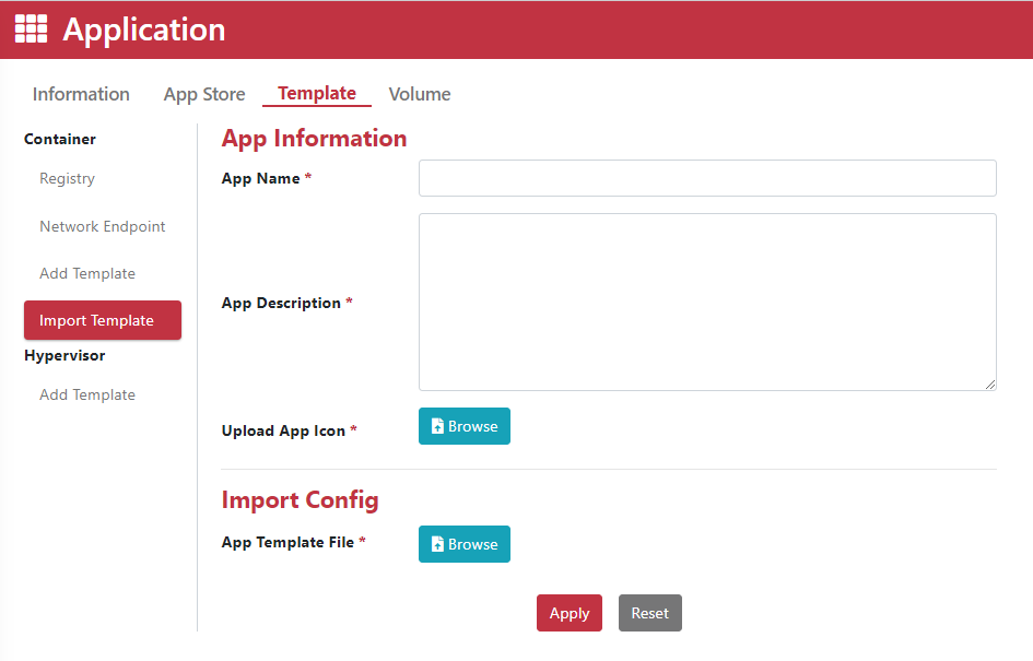 Import Container template page
