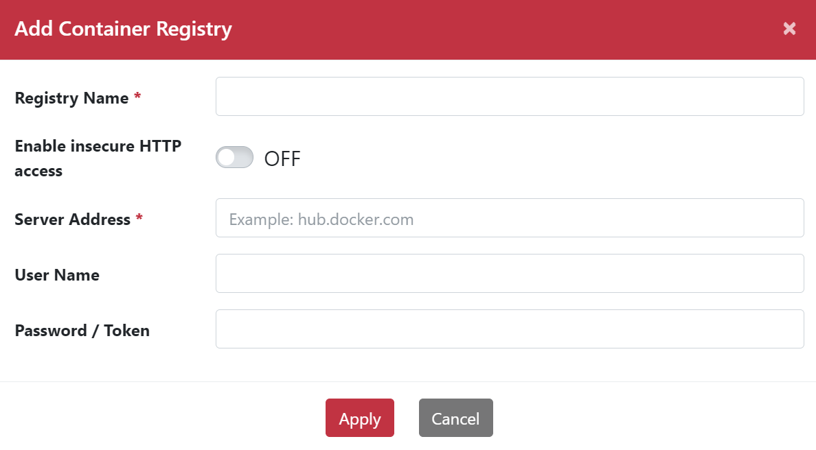 Container Registry server information input
