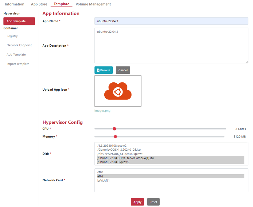 Add Hypervisor template configuration page