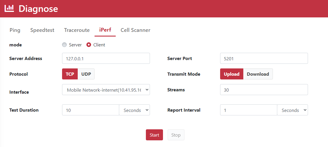 iPerf server mode