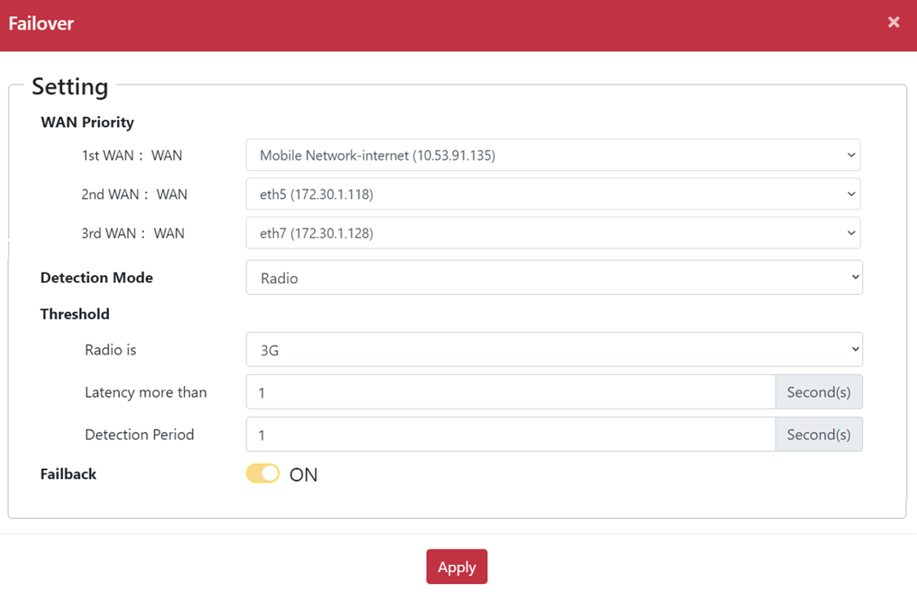 Failover 偵測模式與閾值設定