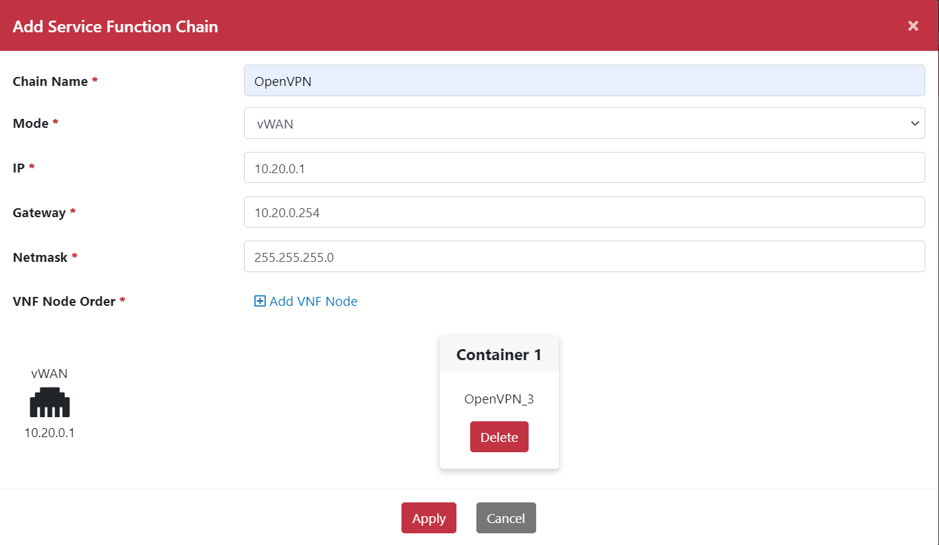 新增 OpenVPN vWAN 服務功能鏈