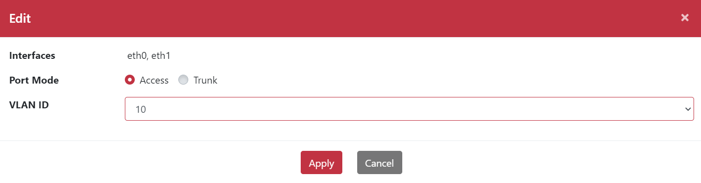 Modify VLAN ID to Access Mode Settings Screen
