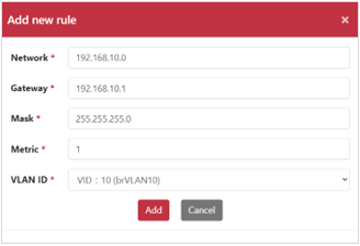 Add New Static Route Rule Dialog