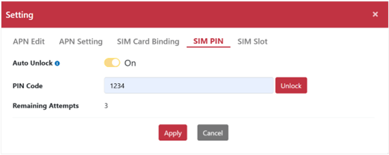 Auto Unlock PIN configuration interface