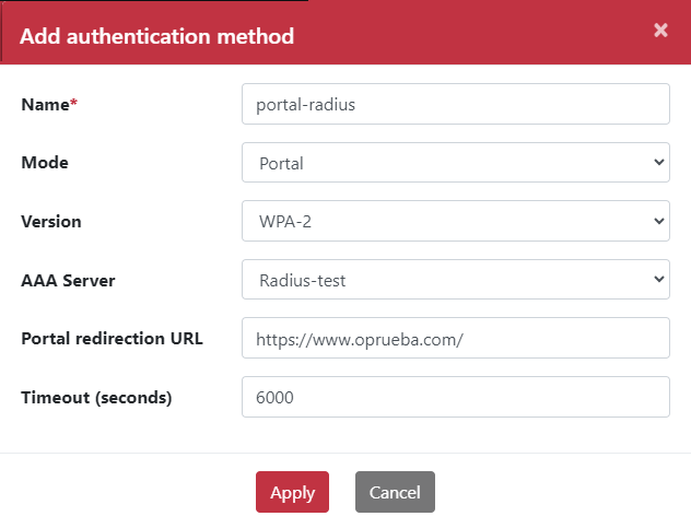 Portal mode authentication settings with RADIUS
