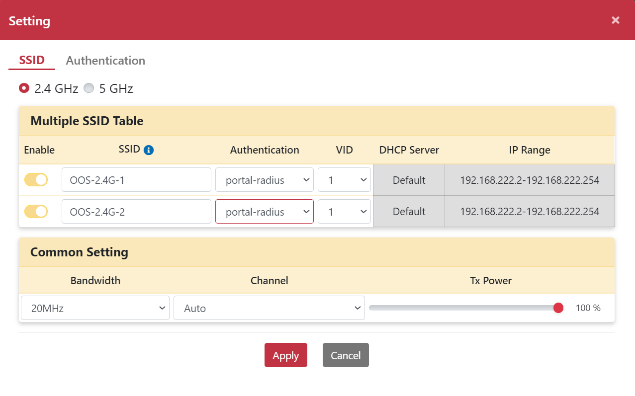 SSID bound to Portal authentication settings