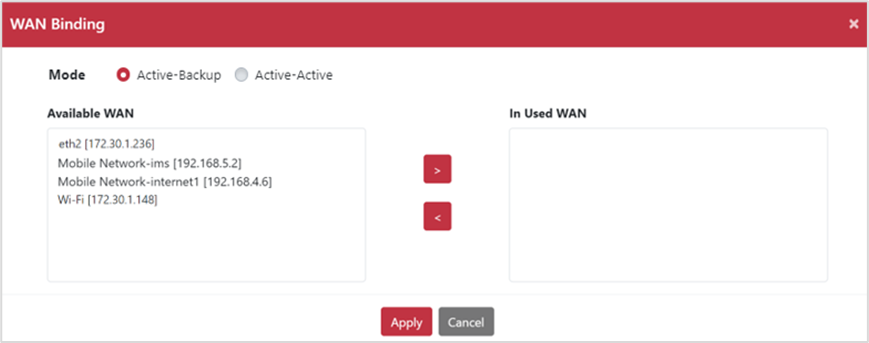 VLAN 10 WAN 綁定選擇對話方塊
