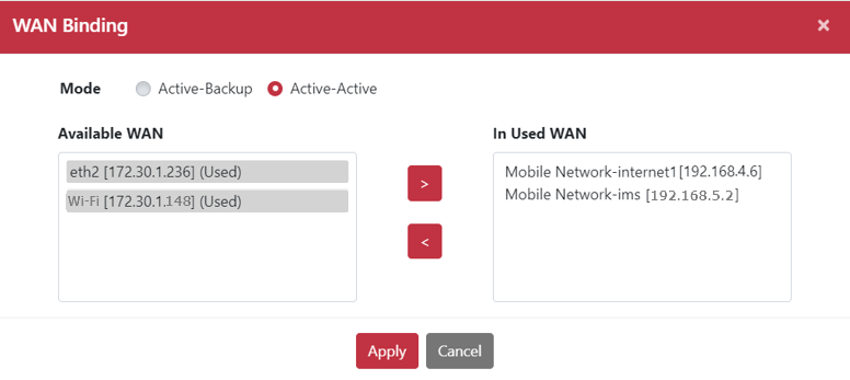 VLAN 1 雙活 WAN 綁定設定介面