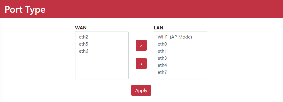 Port type setup interface