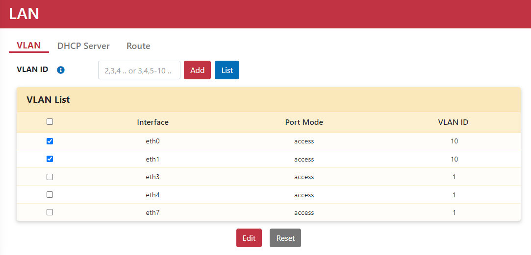Edit VLAN port mode interface