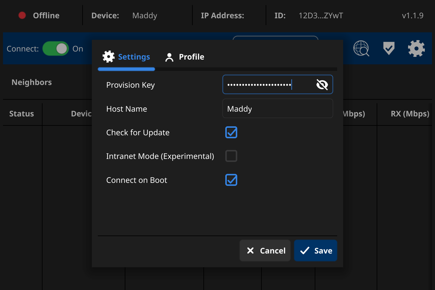 OrpheAgent settings window