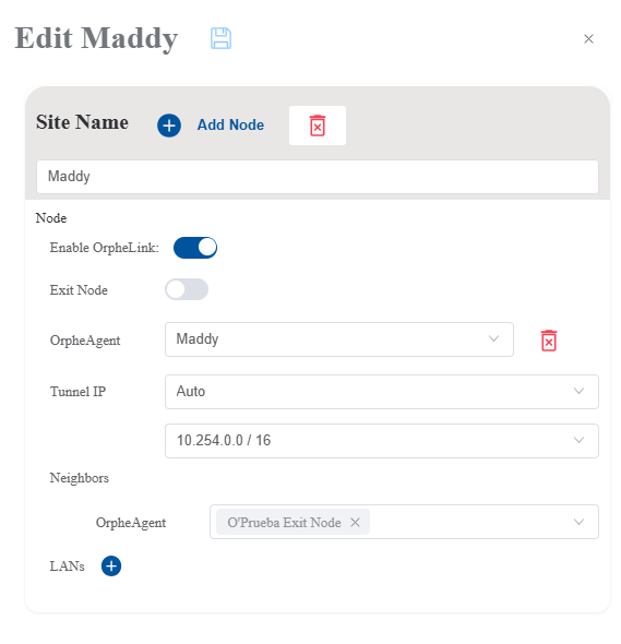 Site configuration in OrpheLink