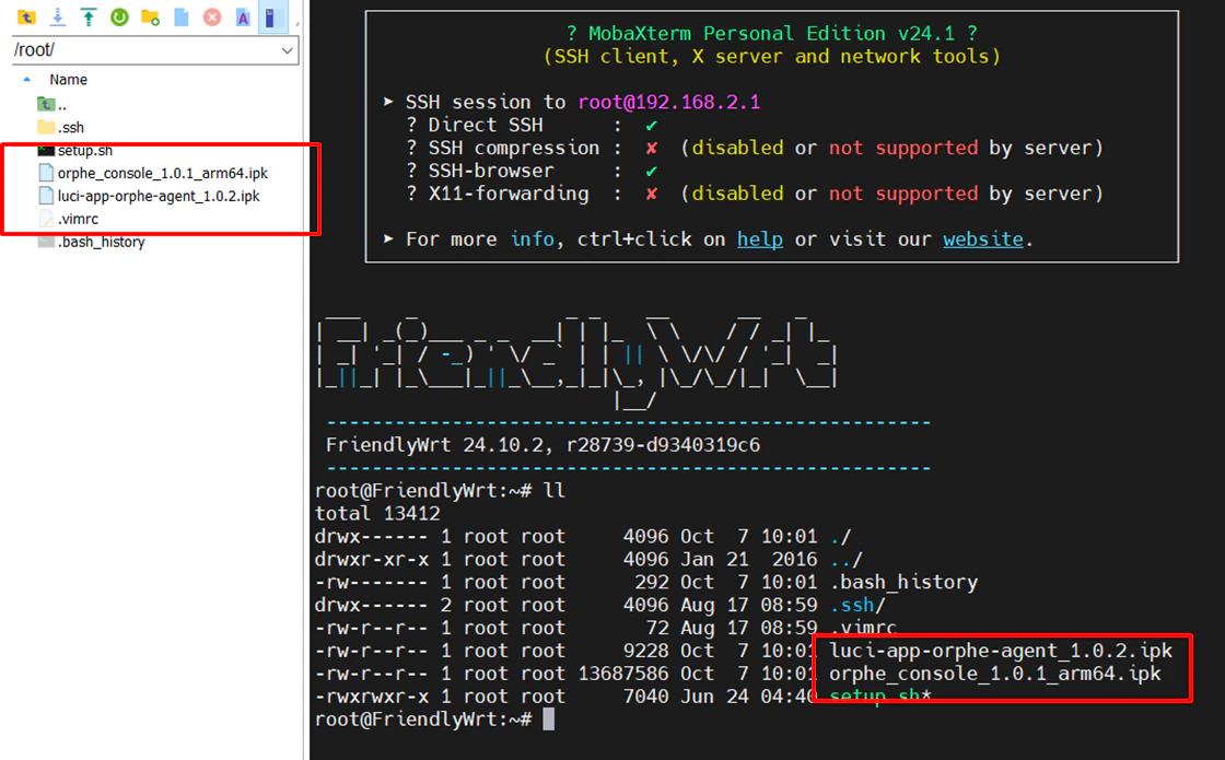 Upload the IPK files to OrpheConsole