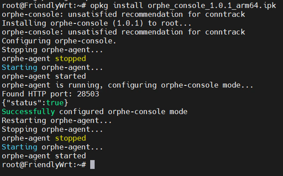 Install the OrpheConsole IPK package