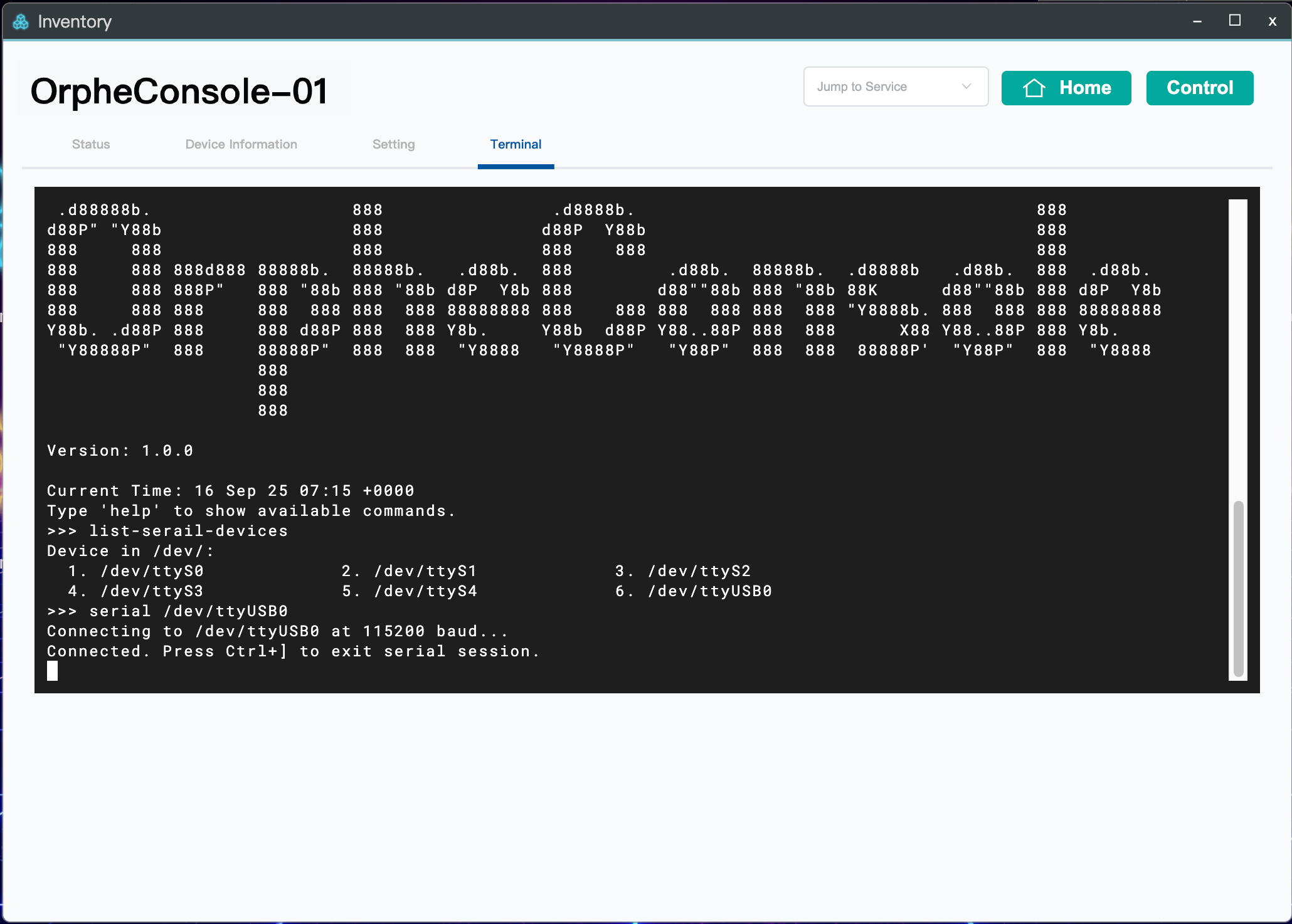 Connect to the DUT through a serial port