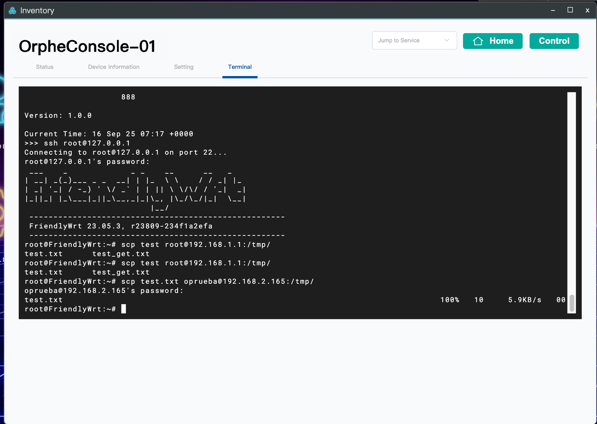 Transfer the file to the DUT with SCP