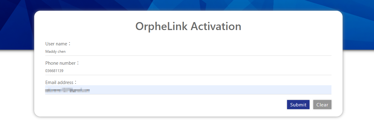 Account activation and administrator details form