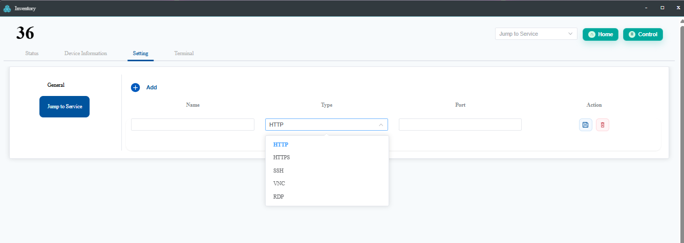 快速跳轉服務 (Jump-to-Service) 設定頁面