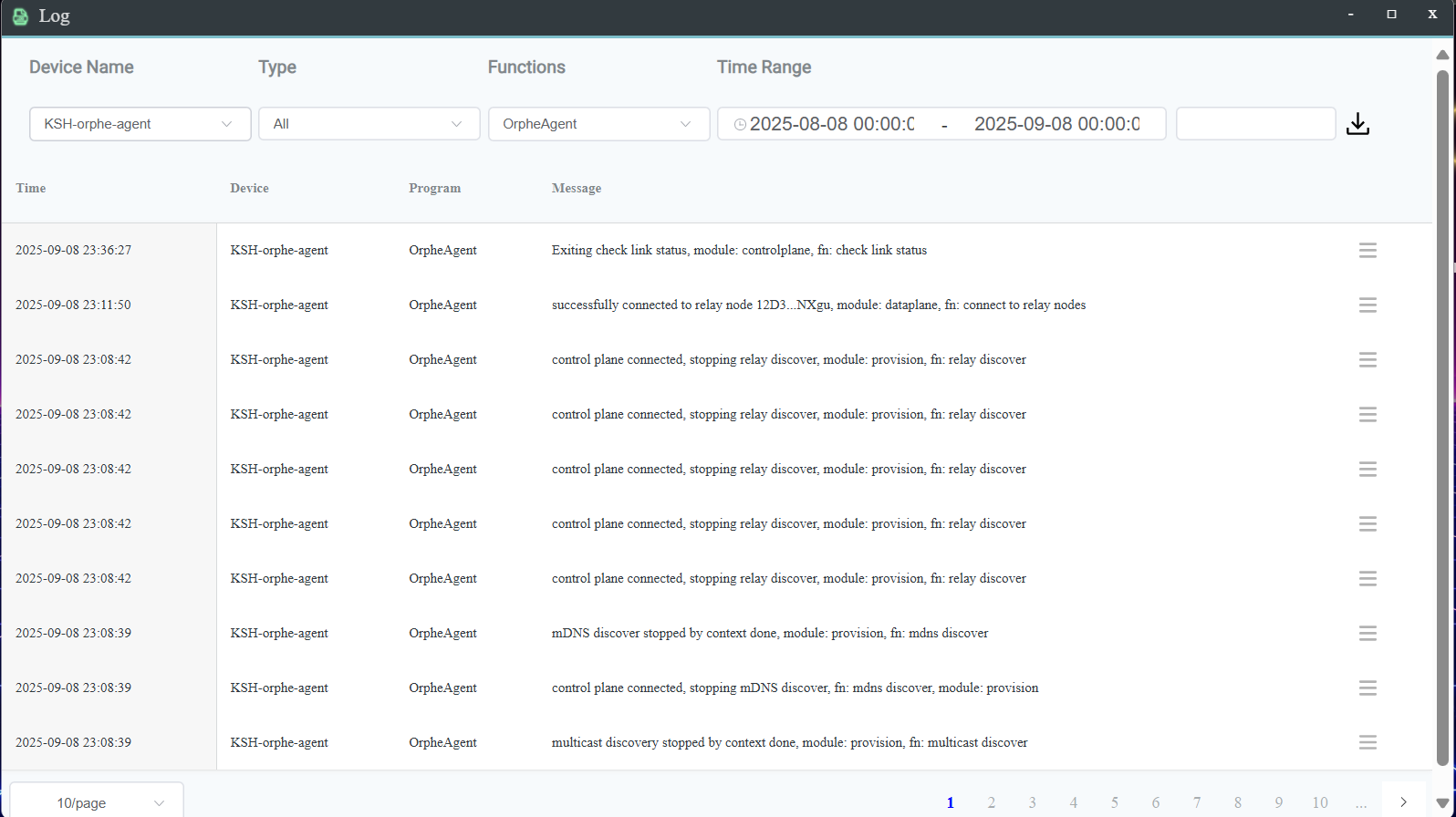 Log interface