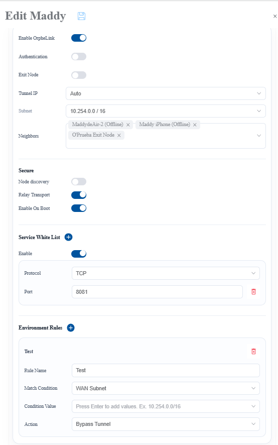 站點內節點設定、Service White List 與環境規則