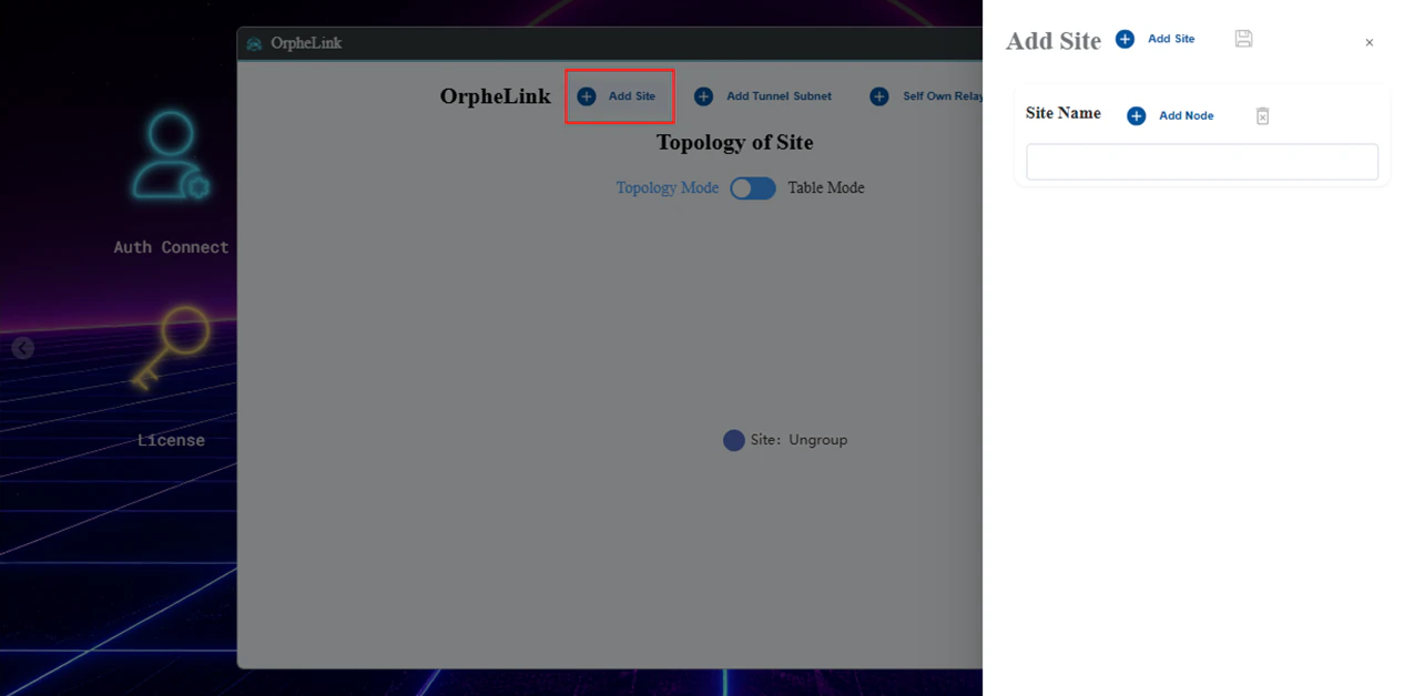 Add site button