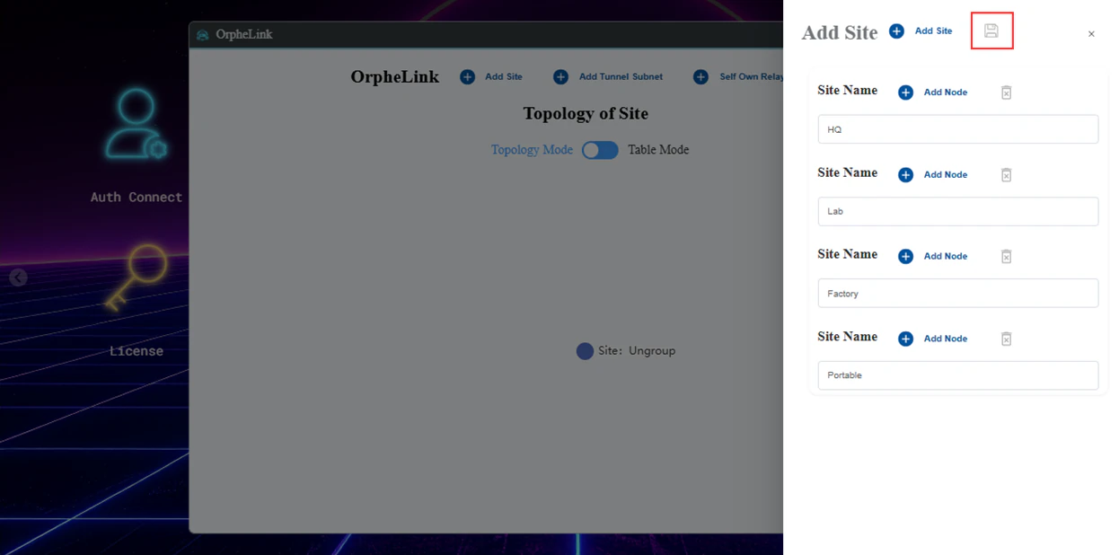 Add four sites and save