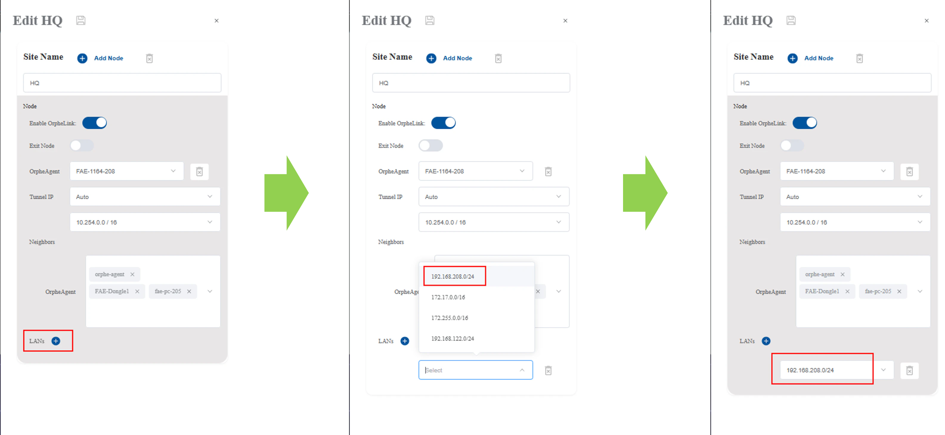Add LANs from dropdown list